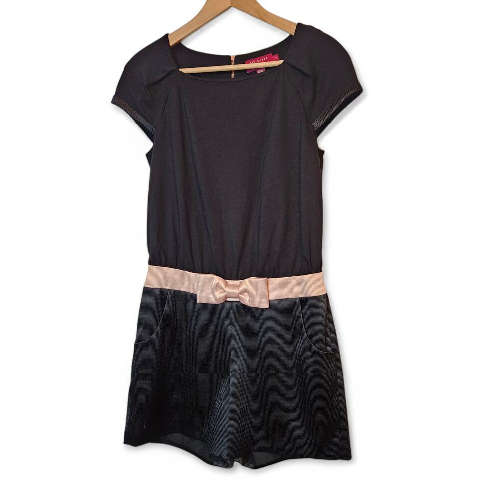 Ted Baker London Women's Black Satin Siria Bow Playsuit Romper Sz 1 (US 4)